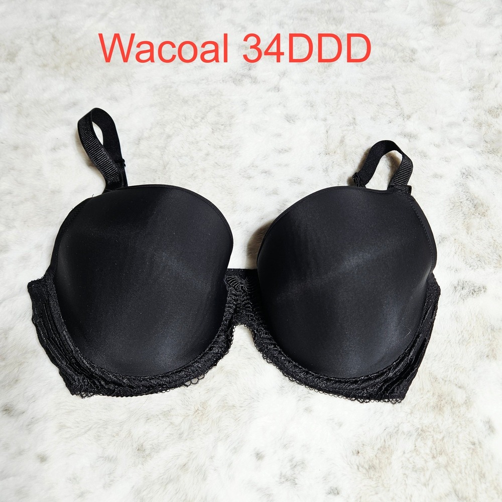 Wacoal Black Lace Trim Underwire Full Coverage Bra 34DDD 853117 Minimalist Basic